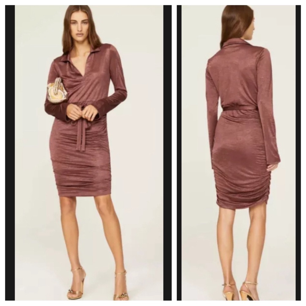 Louna Y2K Tie Waist Dress Rose Sz L Ruched Sexy Bodycon